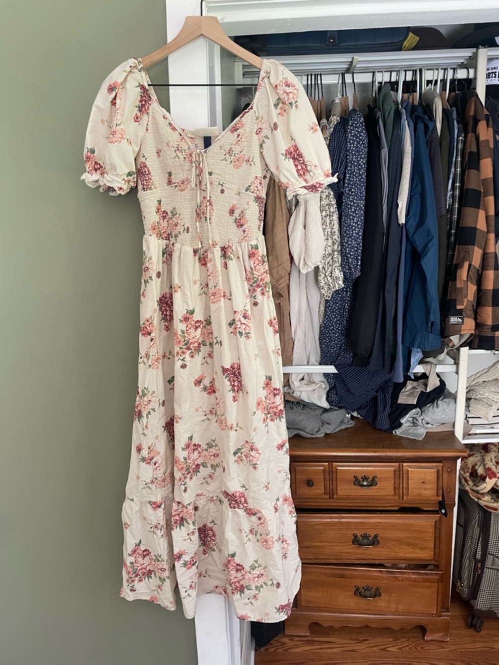 Universal Thread Cream Maxi Dress with Pink Floral Print